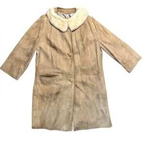 Ladies Vintage Suede Coat with Fur Collar Leather